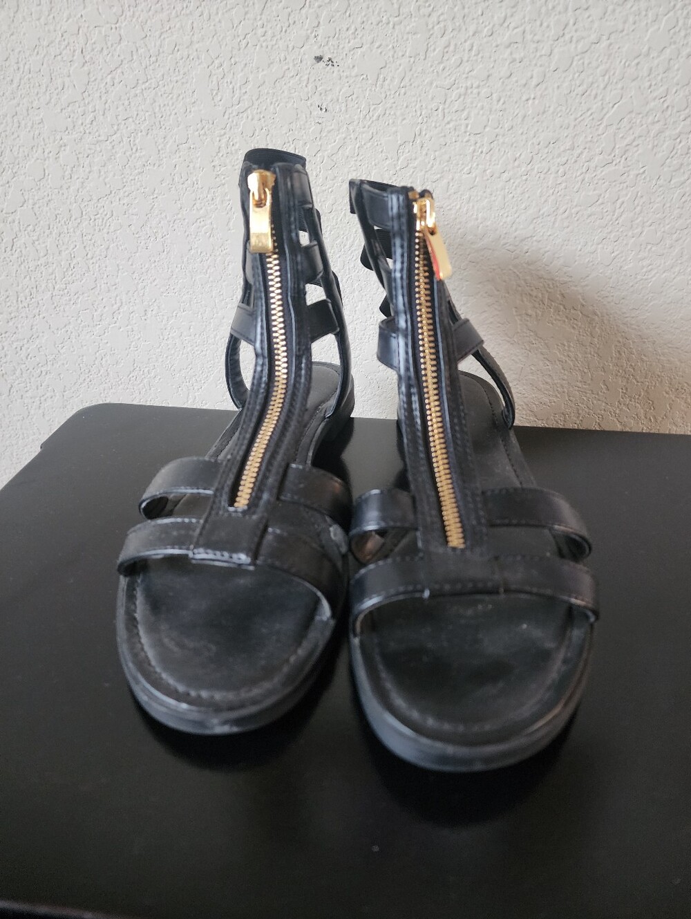 Merona Black Gladiator Sandals with Gold Zippers
